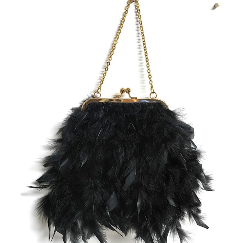 2025 New Feather Purses and Handbags Women Party Evening Clutch Bag Shoulder Bag Pearl Chain Designer Wedding Bag