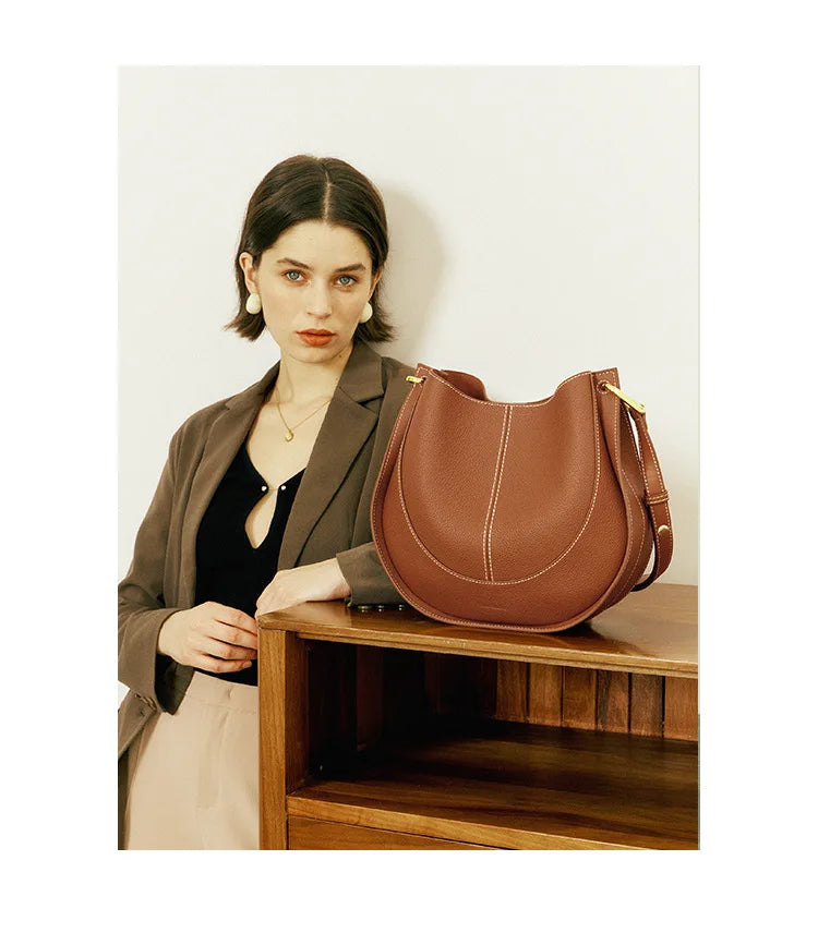 Head Layer Cowhide Crossbody Bags Niche Light Luxury Women's Bags Shoulder Saddle Bags Leather Bags Women's Soft Hundred