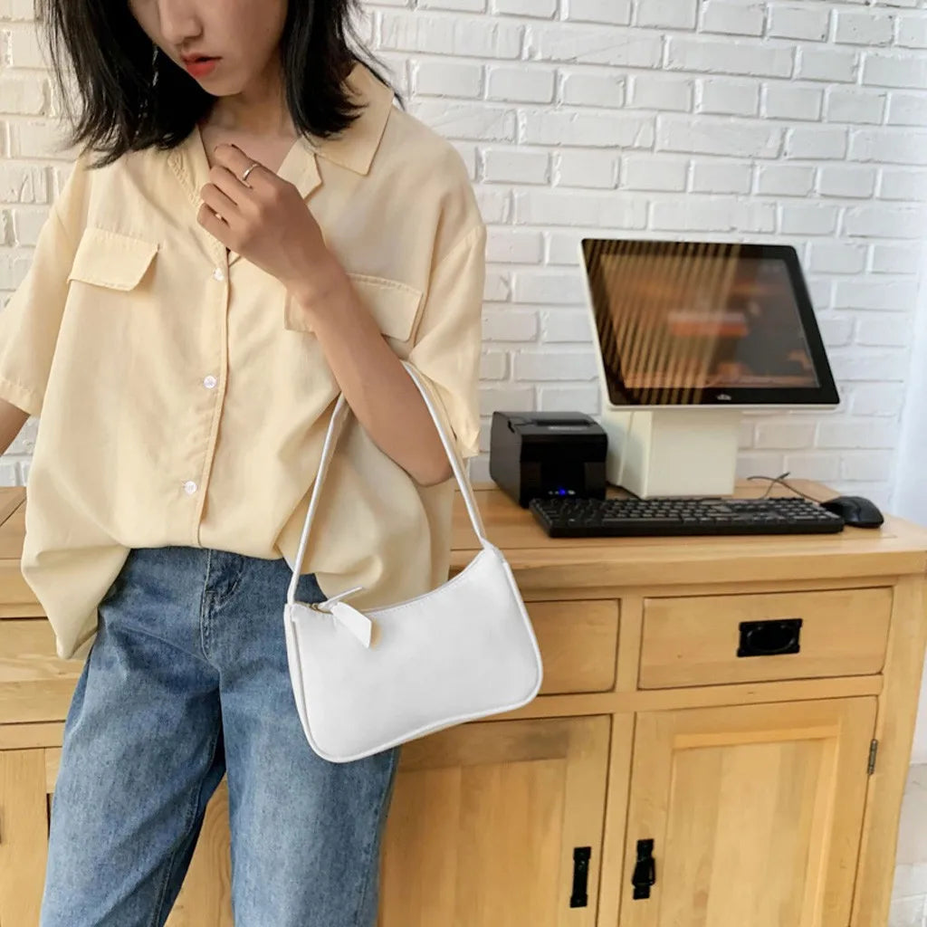 Retro Women Solid Color Zipper Phone Bag Hand Bag Shoulder Bag Armpit Bag Casual 2024 Bags For Women сумка женская