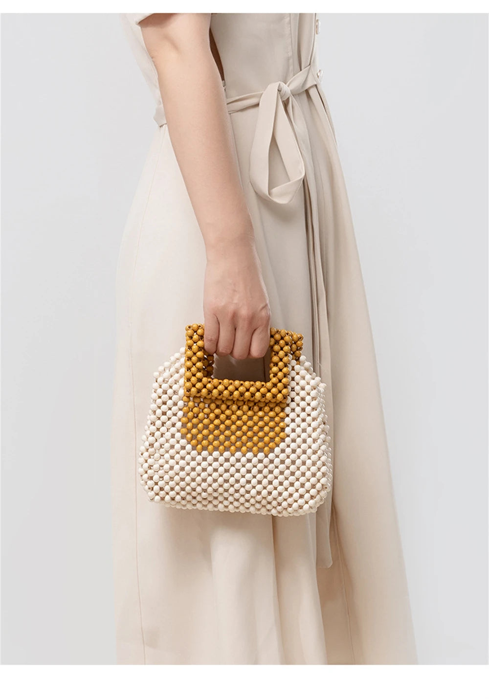 Luxury Wooden Beads Tote Bags Vintage Women's Square Handbag Handmade Fashion Banquet Bags Summer Casual Beach Purses Bag Bolsos