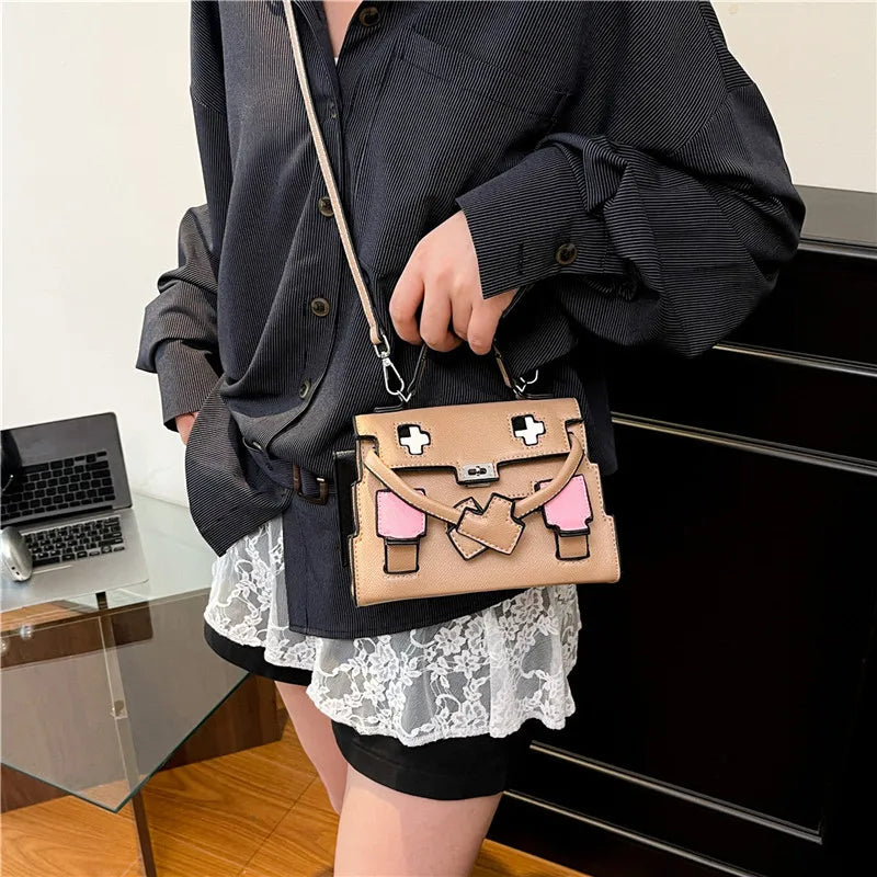 2025 Niche Kelly Bag Womens Mosaic Doll Robot Print Shoulder Crossbody Purse Unique Designer Handheld Tote Fashion Statement