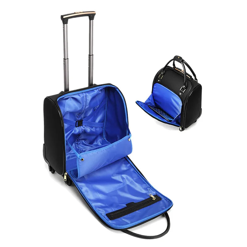 Luxury Design 16/18Inch With Handbag Women Rolling Luggage Small Cabin Carry On Retro Ladies Trolley Suitcase Travel Bag