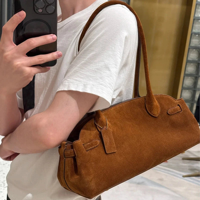 Luxury Women's Bag Lazy Matte Suede Tote Suede Boston Shoulder Bag Large Capacity Commuter Long-handle Handbag Underarm Shopper