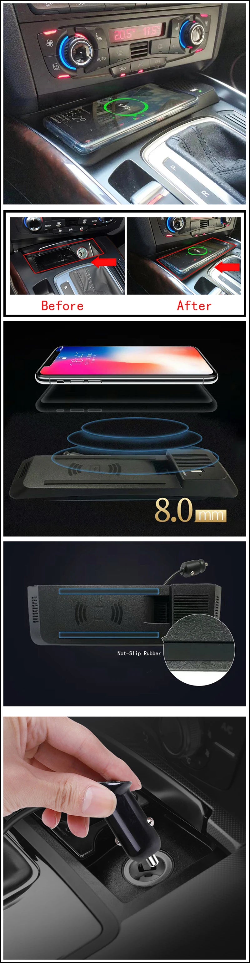 Car wireless charger for Audi A4 B8 B9 A4 Allroad A5 S5 RS5 Q5 SQ5 15W fast phone charger charging pad panel charging holder