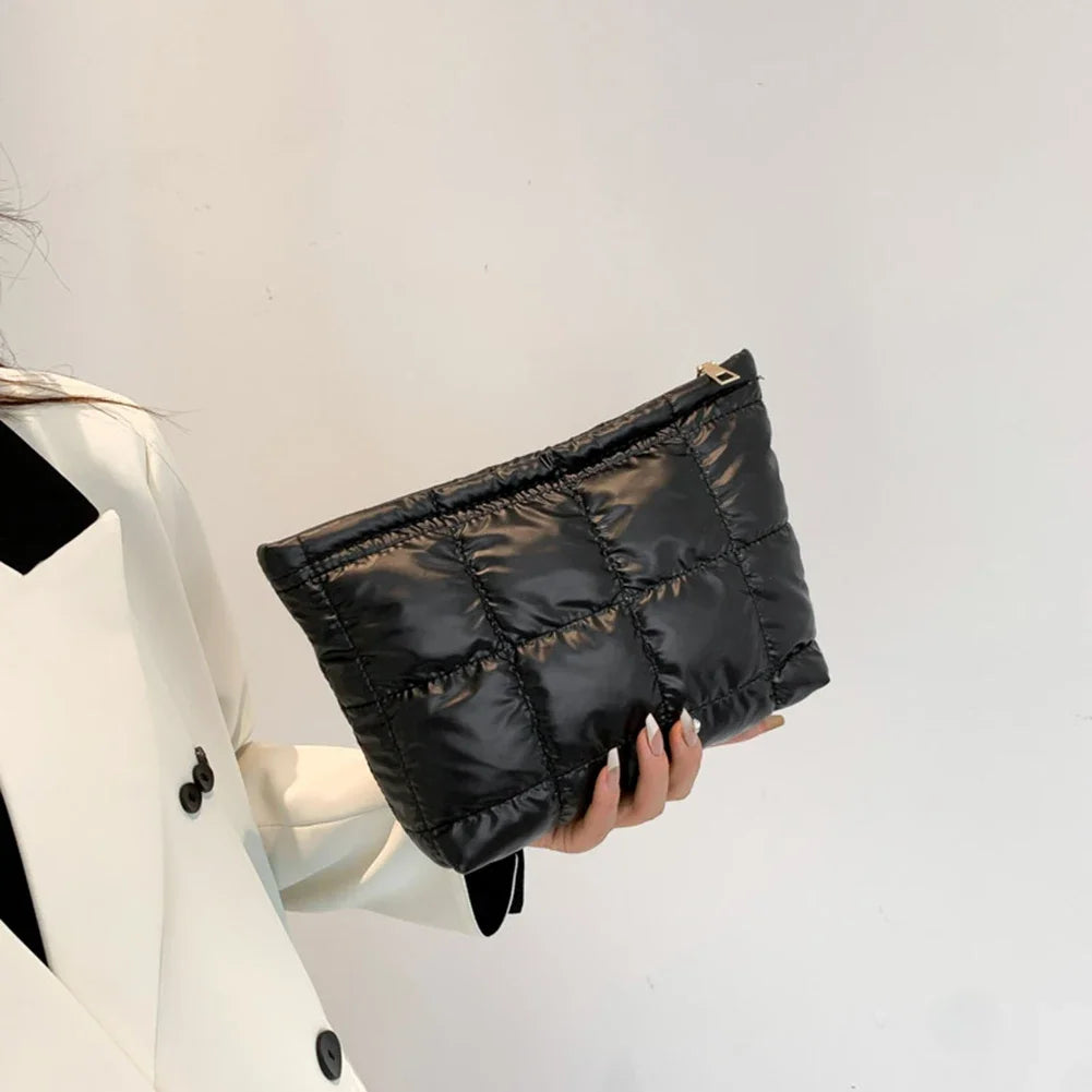 Women Cosmetic Bag Padded Quilted Makeup Storage Bag Large Capacity Makeup Organizer Bags Solid Color Travel Cosmetic Bags