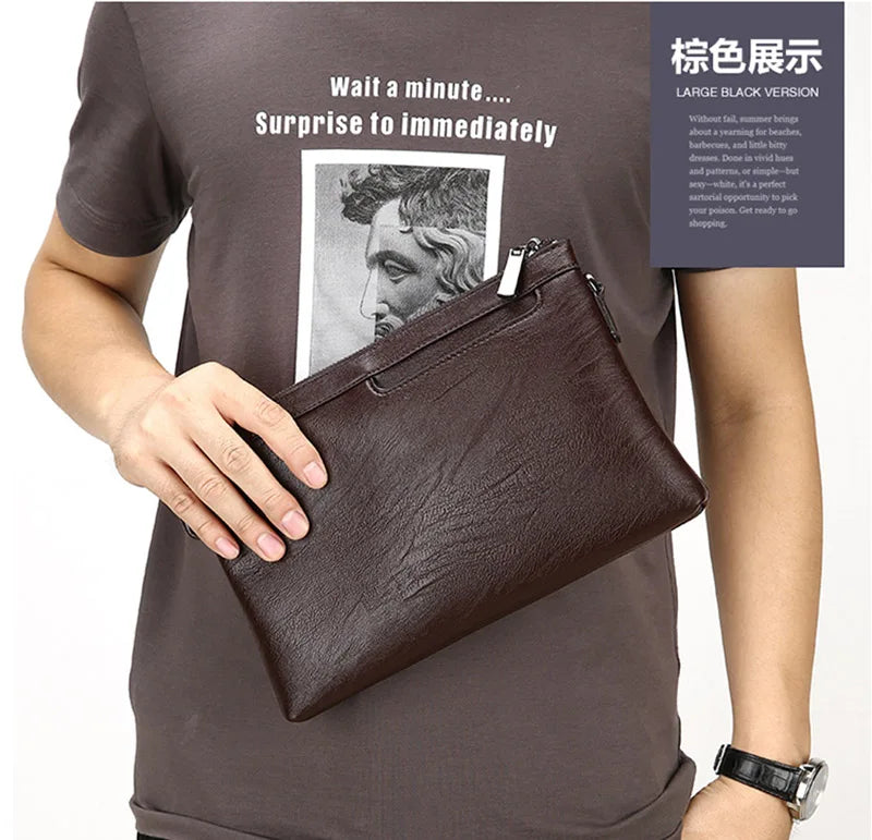 Fashion Brand Design Business Clutch Bag High Quality PU Leather Envelope Bags Casual Travel Men's Wallet Cell Phone Pocket