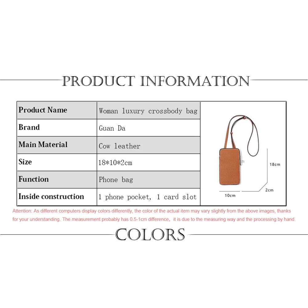 Luxury Design Phone Bag Woman Portable Genuine Leather Cross-body Bag Custom Name Fashion Casual Lady Shoulder Bag Card Wallet