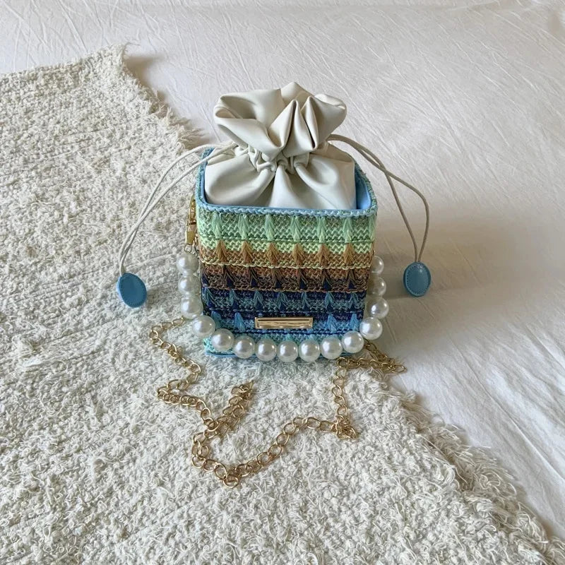 Trendy Chain Strap Women's Crossbody Bag Fashionable Drawstring Shoulder Bag Stylish Small Square Handbag Casual New Model