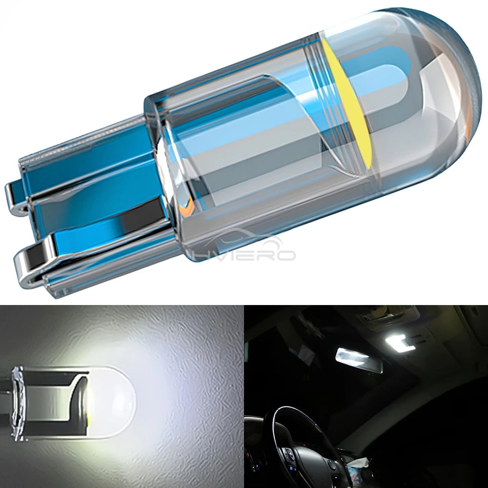 4X Car W5W 194 T10 LED Glass Housing Cob Auto Bulb White Red Blue Yellow Trunk Wedge License Plate Lamp Dome Tail Backup Light