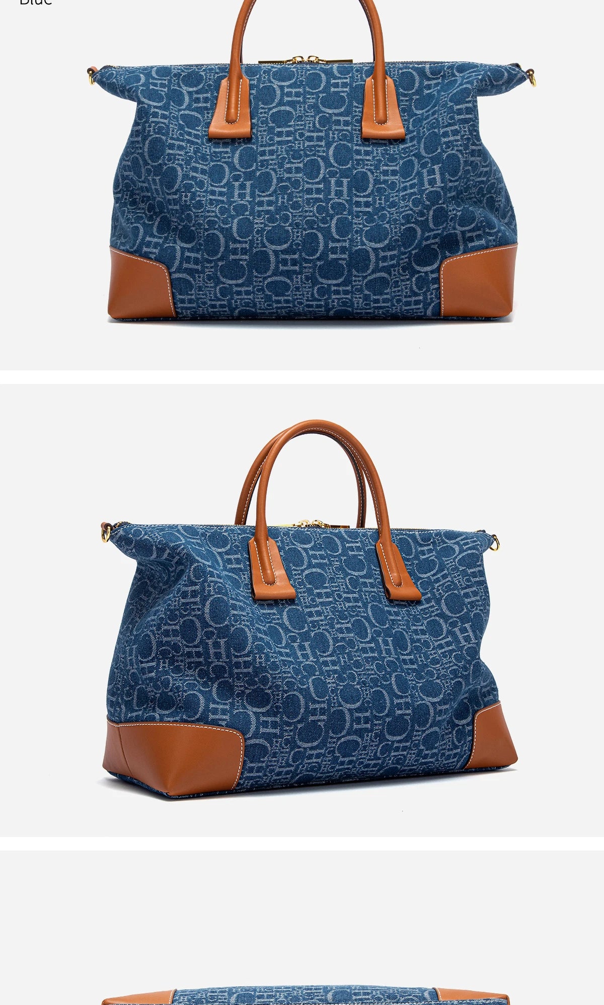 Geometric Letter Pattern Travel Totes – Sophisticated Blue Fabric  Leather Accents Metallic  for Urban Mobility Chic Versatility