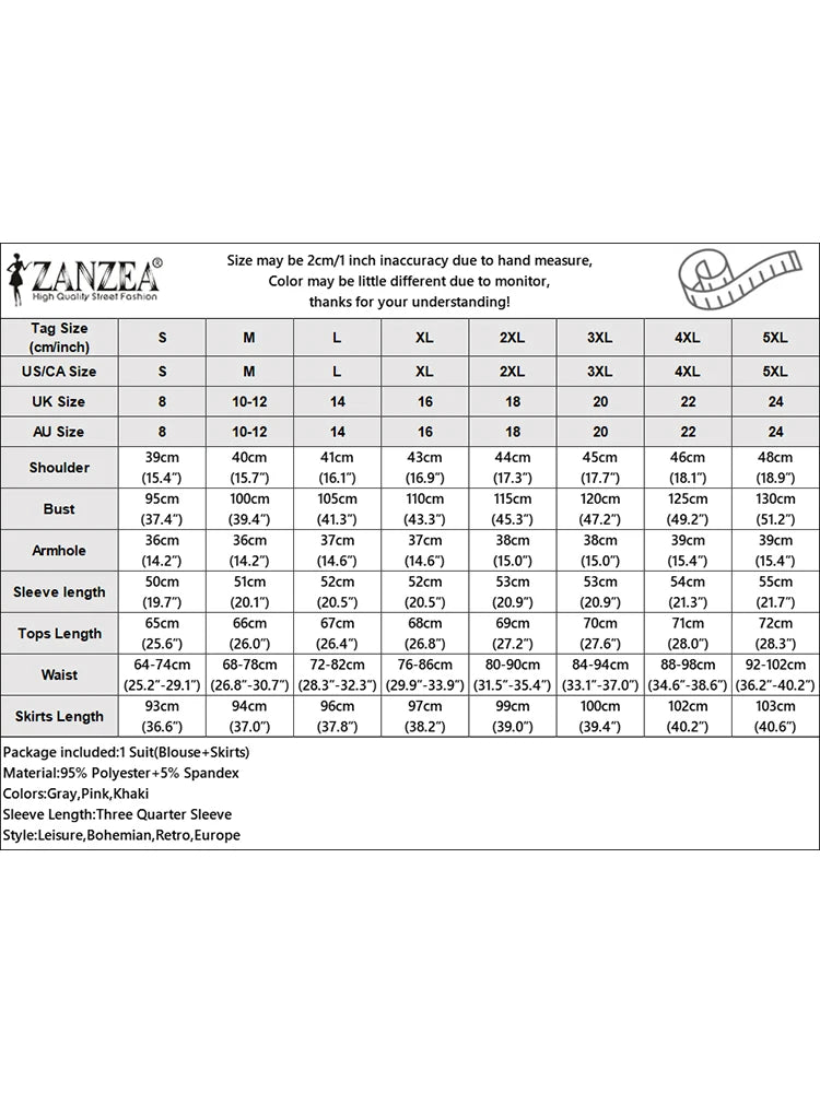 Fashion Muslim Sets Women 2PCS Outfits ZANZEA Elegant Long Sleeve Blouse Dress Suits Casual Solid Tracksuits Loose Matching Sets