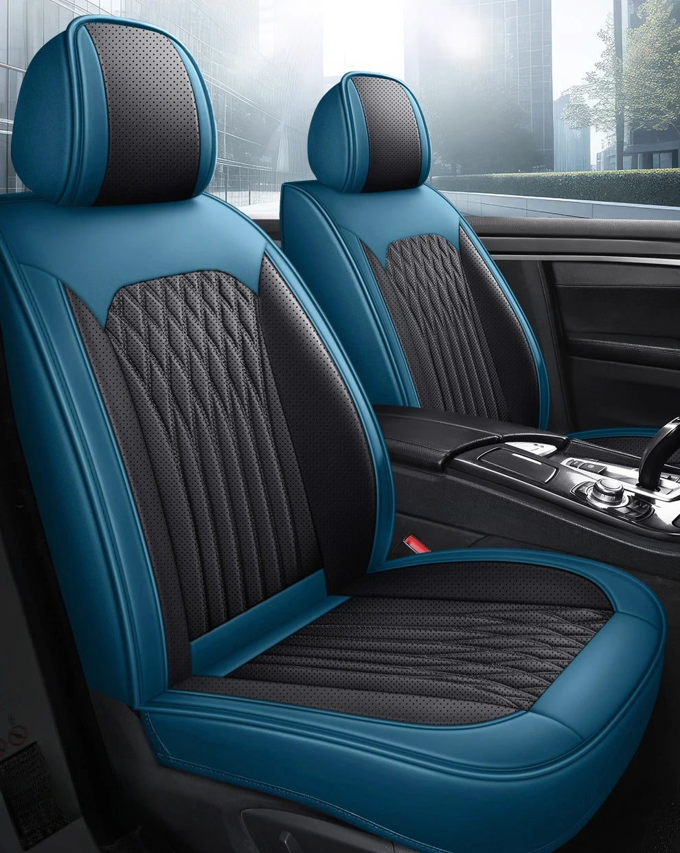 Full Set Car Seat Covers  Full-Wrap Design, Breathable Perforated PU Leather, Universal Fit for Most Sedans, Trucks & SUVs