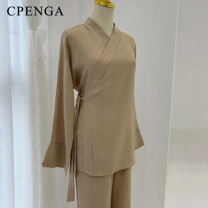 2 Piece Dubai Muslim Women Clothing Elegant Middle East Modest Top and Pants Sets 2024 Islamic Turkish Clothes Solid Outfits