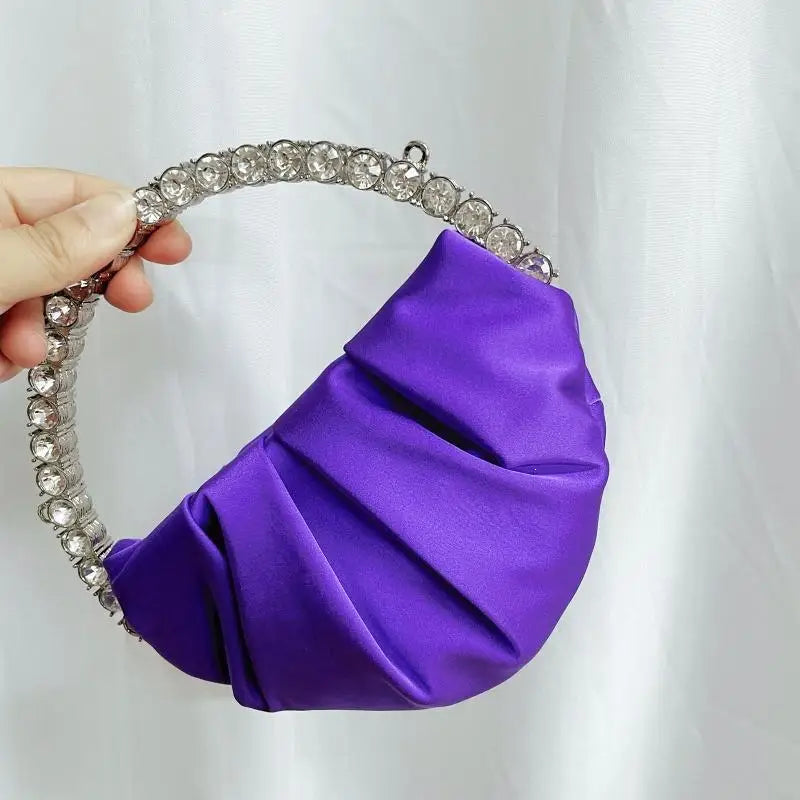63HC Stylish Women Handbag Evening Party Bridal Clutch Bag with for Rhinestone Circular Handle Girls Prom Wedding Wallet Purs