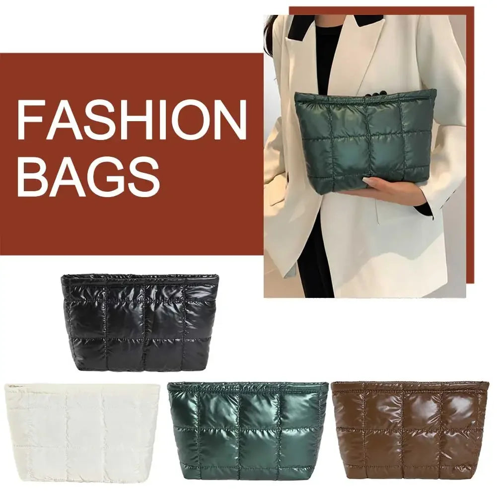 Women Cosmetic Bag Padded Quilted Makeup Storage Bag Large Capacity Makeup Organizer Bags Solid Color Travel Cosmetic Bags