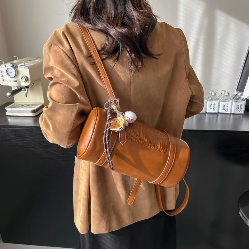 Multifunctional Cylinder Shaped Shoulder Bags For Women 2024 Winter Latest Designer Handbags Luxury Cross Body Bag With Pendant