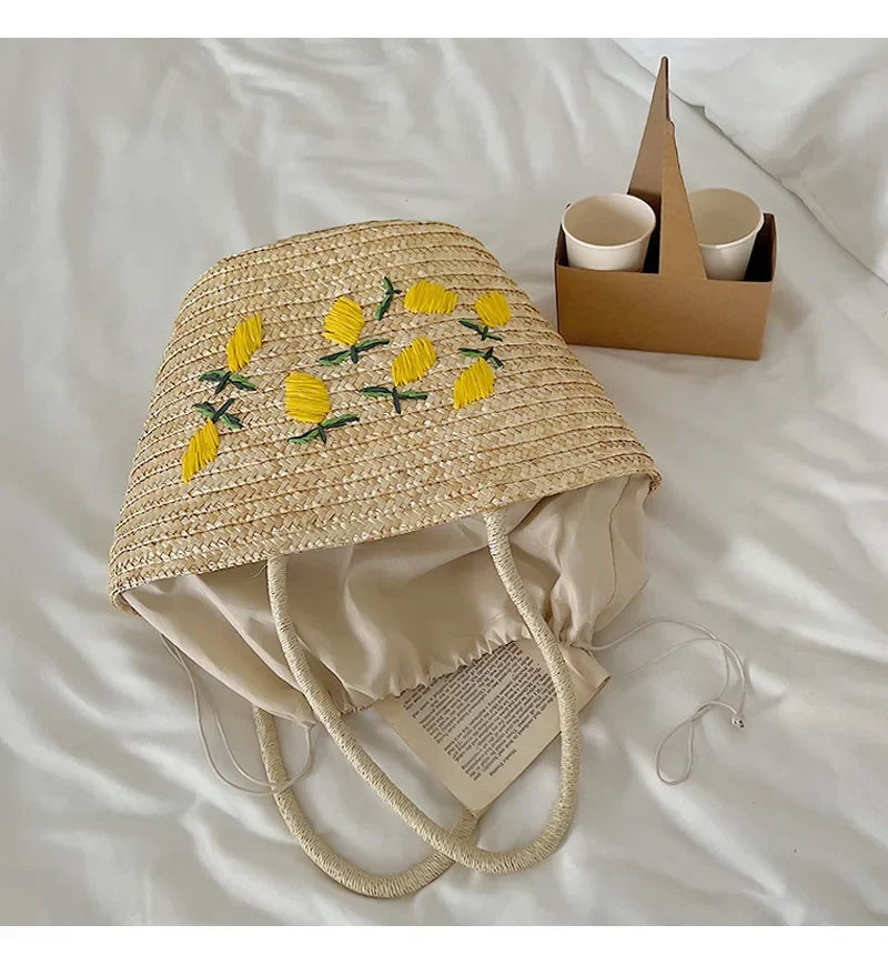Handmade Straw women Handbags Summer Tote Large capacity Embroidery Vacation Beach bag Female Shoulder Bag bolsa feminina