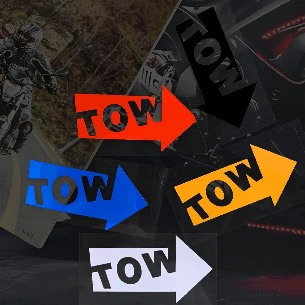 Reflective TOW Arrow Car Vinyl Decals – Waterproof Racing Modified Stickers Body, Window, Rear Windshield, Fuel Cap & Bumper