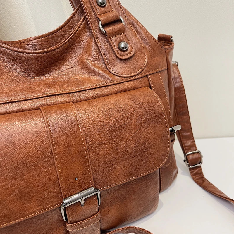 Women Tote Bag Fashion Underarm Pouch Large Capacity Soft Pu Leather Shoulder Bag Retro Crossbody Bag Casual Portable BucketBags