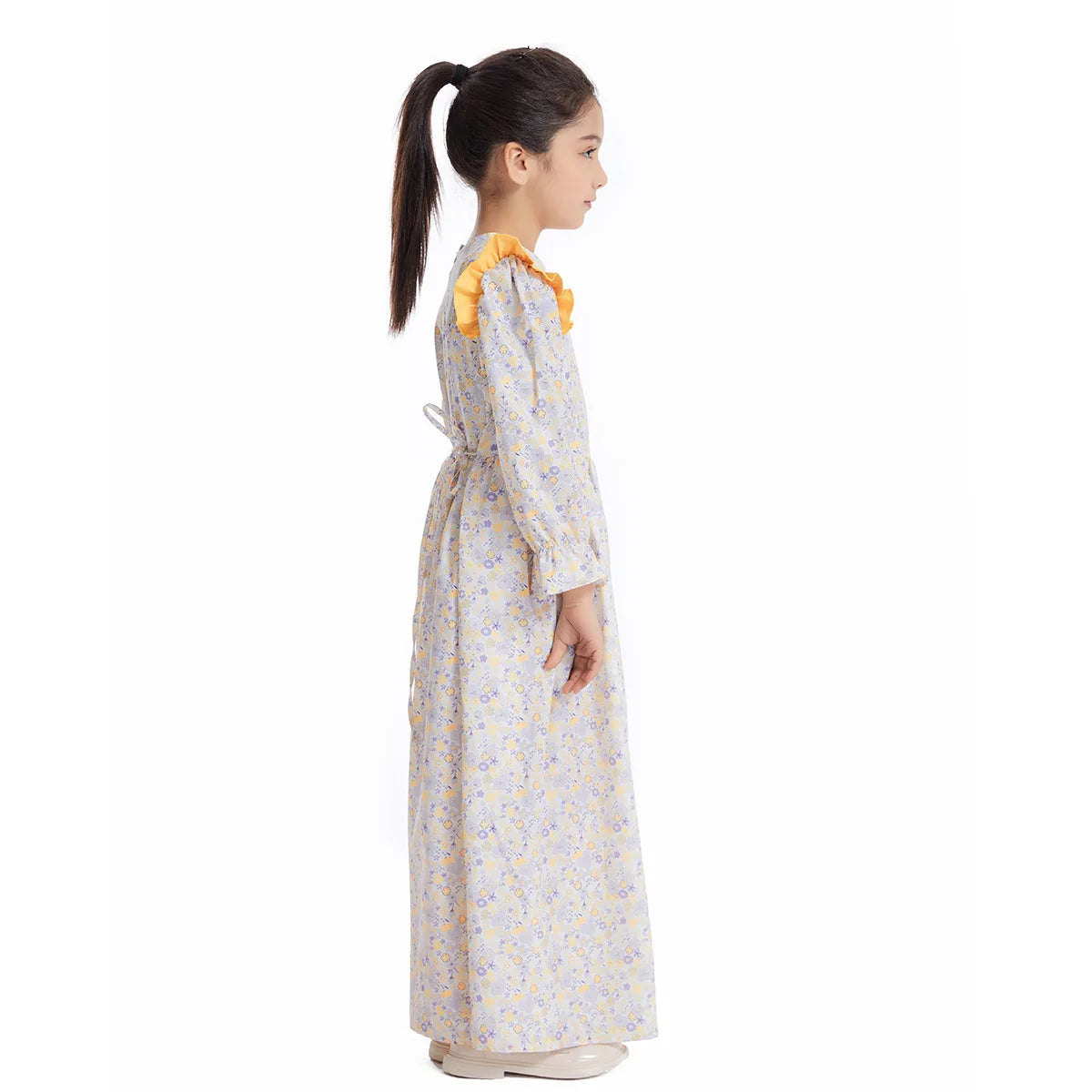 Abaya Girls Long Sleeve Dresses,Muslim Floral Dress for Kids,Conservative Outfits,Full Cover Robe Gown,Children's Beaching Dress