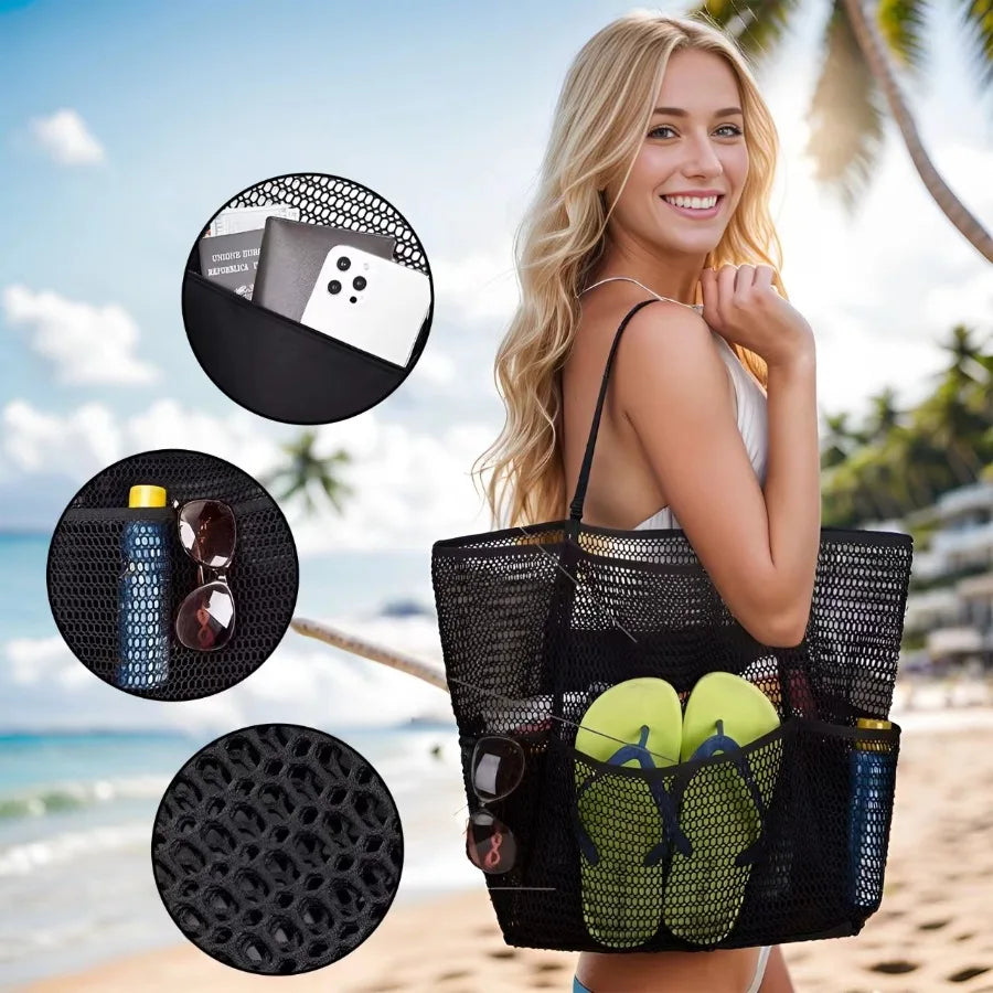 Beach Storage Bag Mesh Tote Bag for Women Gifts for Her Waterproof Beach Vacation Pool Travel Bath Swimming Toiletries Bag