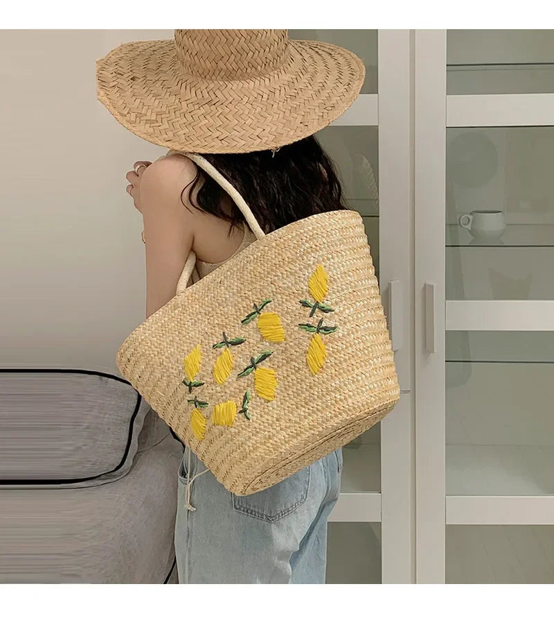Handmade Straw women Handbags Summer Tote Large capacity Embroidery Vacation Beach bag Female Shoulder Bag bolsa feminina