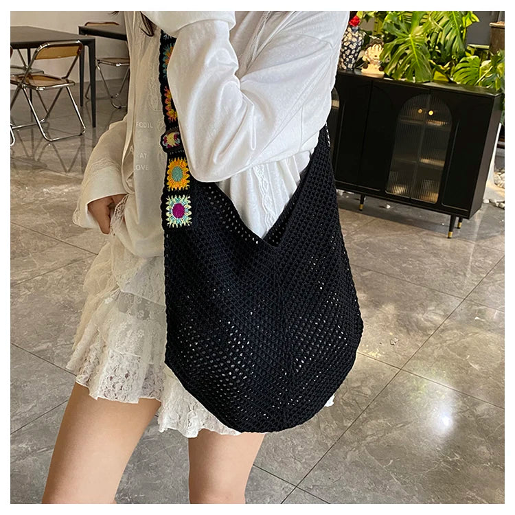 2025 Summer New – Bohemian Fresh Hollow Woven Tote Bag – Large Capacity Single-shoulder for Leisure & Vacation