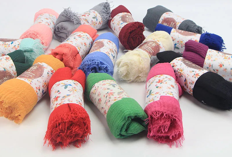 Muslim Hijab For Women Crinkle Hijab Scarf Soft Cotton Solid Color Islamic Bandana Eid Muslim Turban