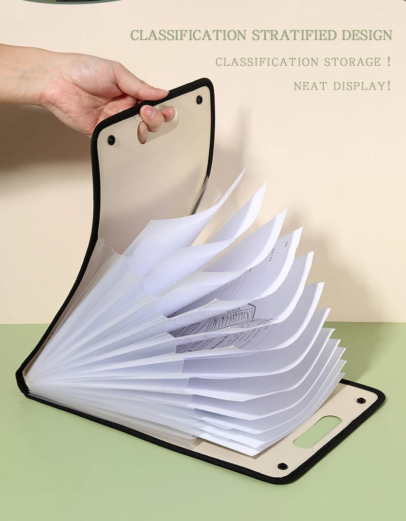 1Pcs A4 Vertical13 Pocket Expanding File Briefcases Handbag Paper Folder  Organiser Document Bag Storage