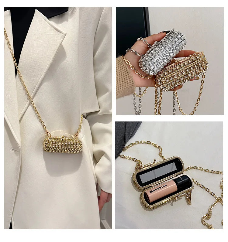 Mini Evening Bags for Women 2025 New Fashion Diamonds Shoulder Bag Ladies Luxury Cute Chain Party Lipstick Crossbody Bag Woman