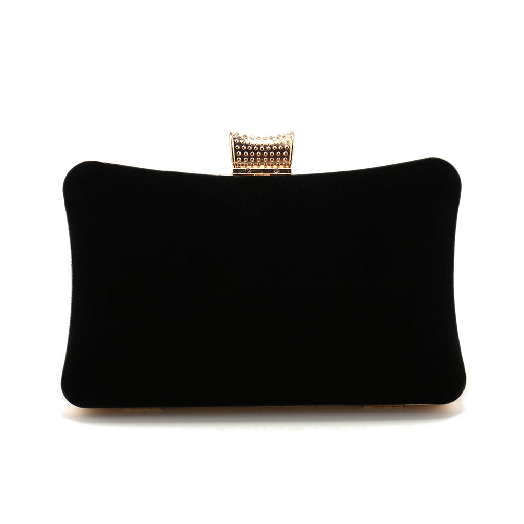 Black Color Women Evening Bags  Velvet Party Handbags Flower Rhinestones Clutch Bags New Arrival Event Banquet Flap Diamonds Pur