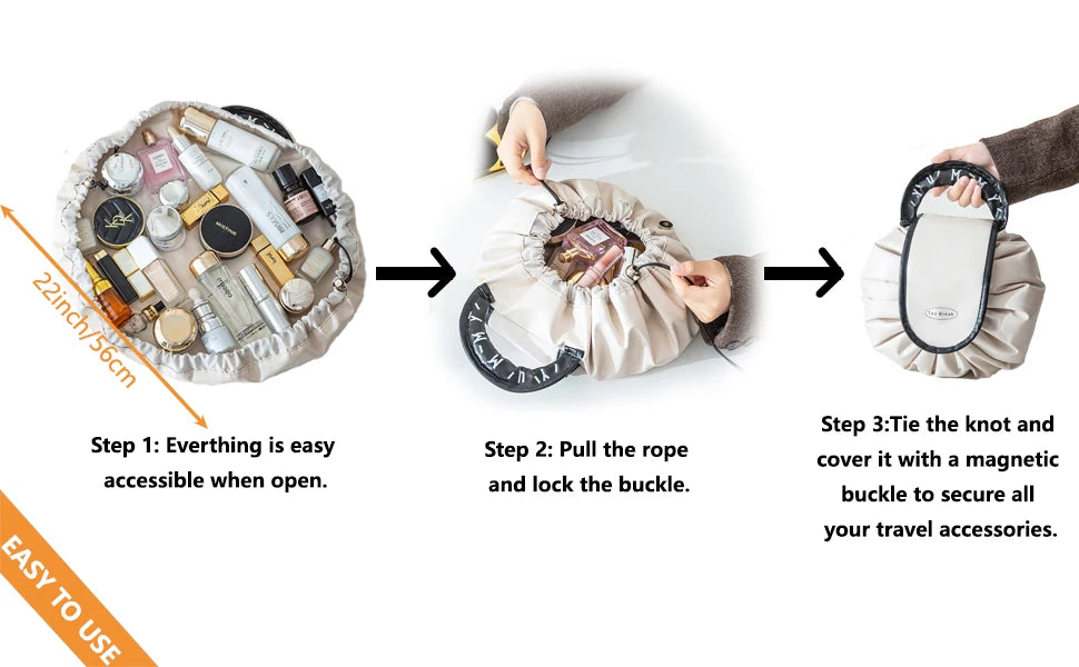 Portable Makeup Bag for Daily Use Fashion Women Large Capacity Travel Toiletry Bags Ladies Drawstring Cosmetic Storage Pouch