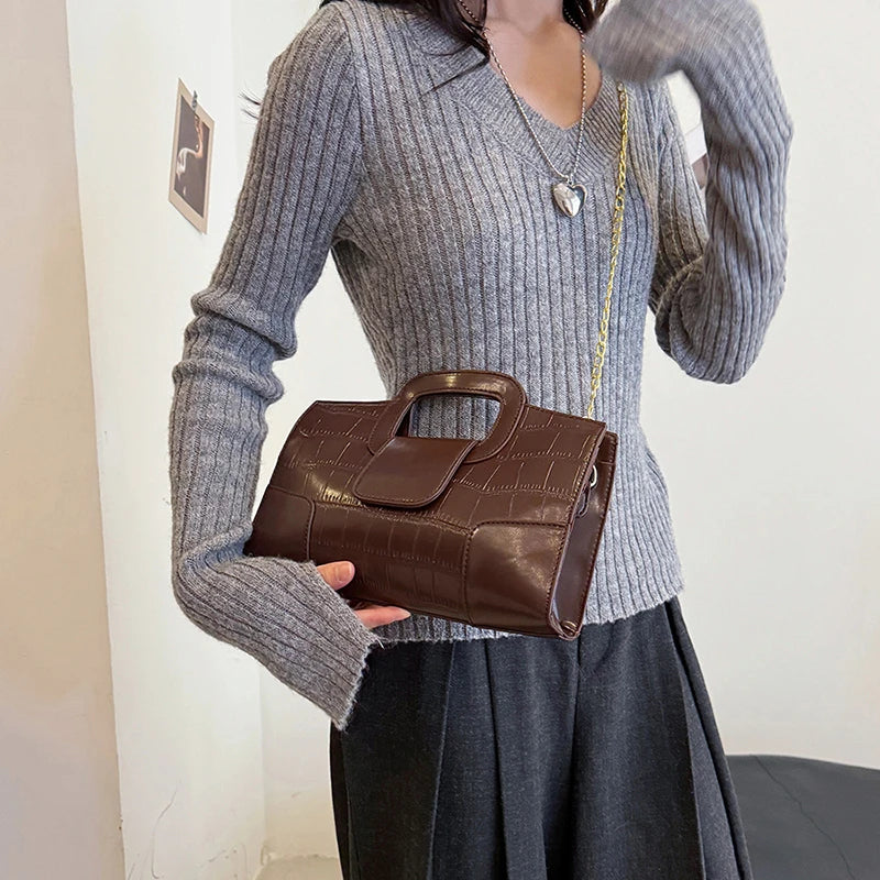 Luxury Clutch Bag Retro Women's Bag Stone Pattern PU Leather Crossbody Bag Female Flap Handbag Shoulder Bag Simple Sac A Main