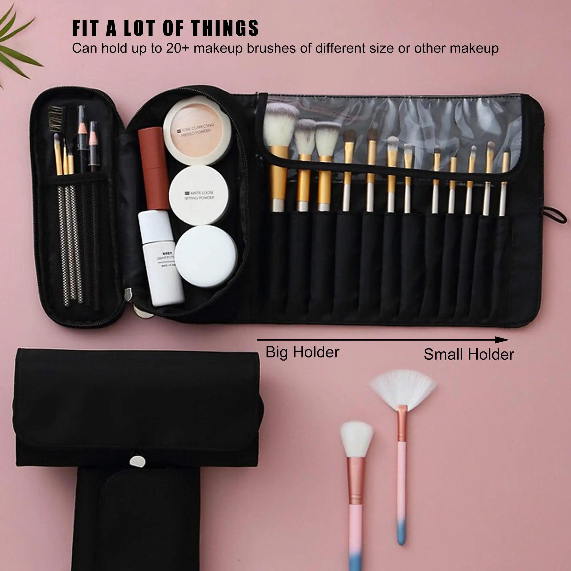 Makeup Bag Women's Cosmetic Brush Bag Travel Organizer Makeup Brushes Fold Tools Rolling Bags Waterproof Nylon Makeup Case