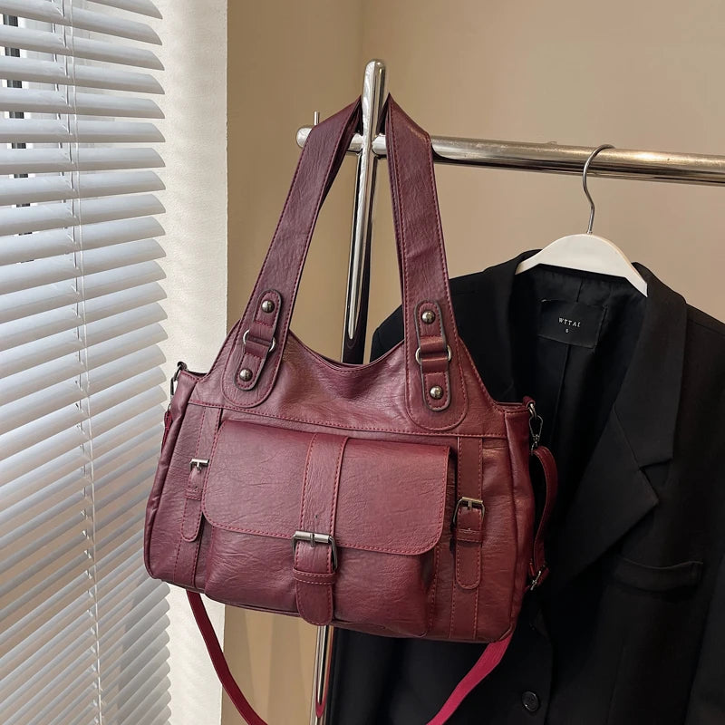 Women Tote Bag Fashion Underarm Pouch Large Capacity Soft Pu Leather Shoulder Bag Retro Crossbody Bag Casual Portable BucketBags