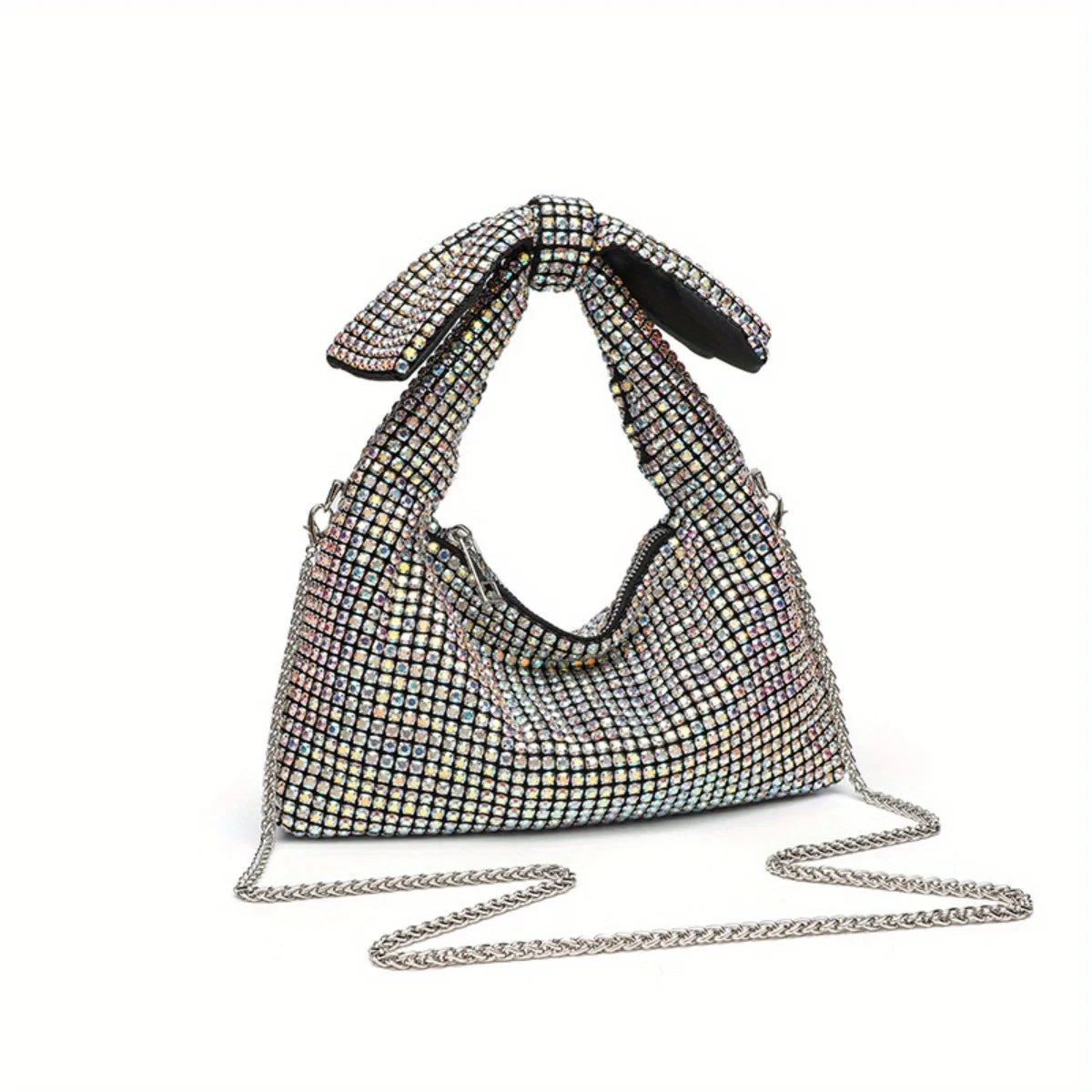 Bow Evening Bag for Women Rhinestone Shoulder Purse Glamorous Crystal Crossbody Bag Sparkling Party Clutch for Special Occasions