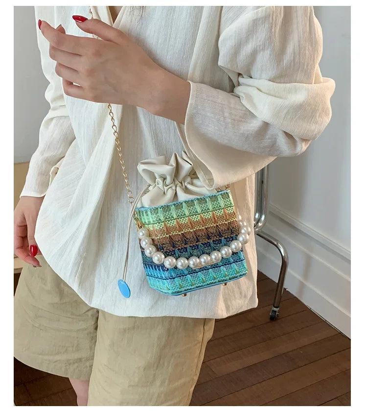 Trendy Chain Strap Women's Crossbody Bag Fashionable Drawstring Shoulder Bag Stylish Small Square Handbag Casual New Model