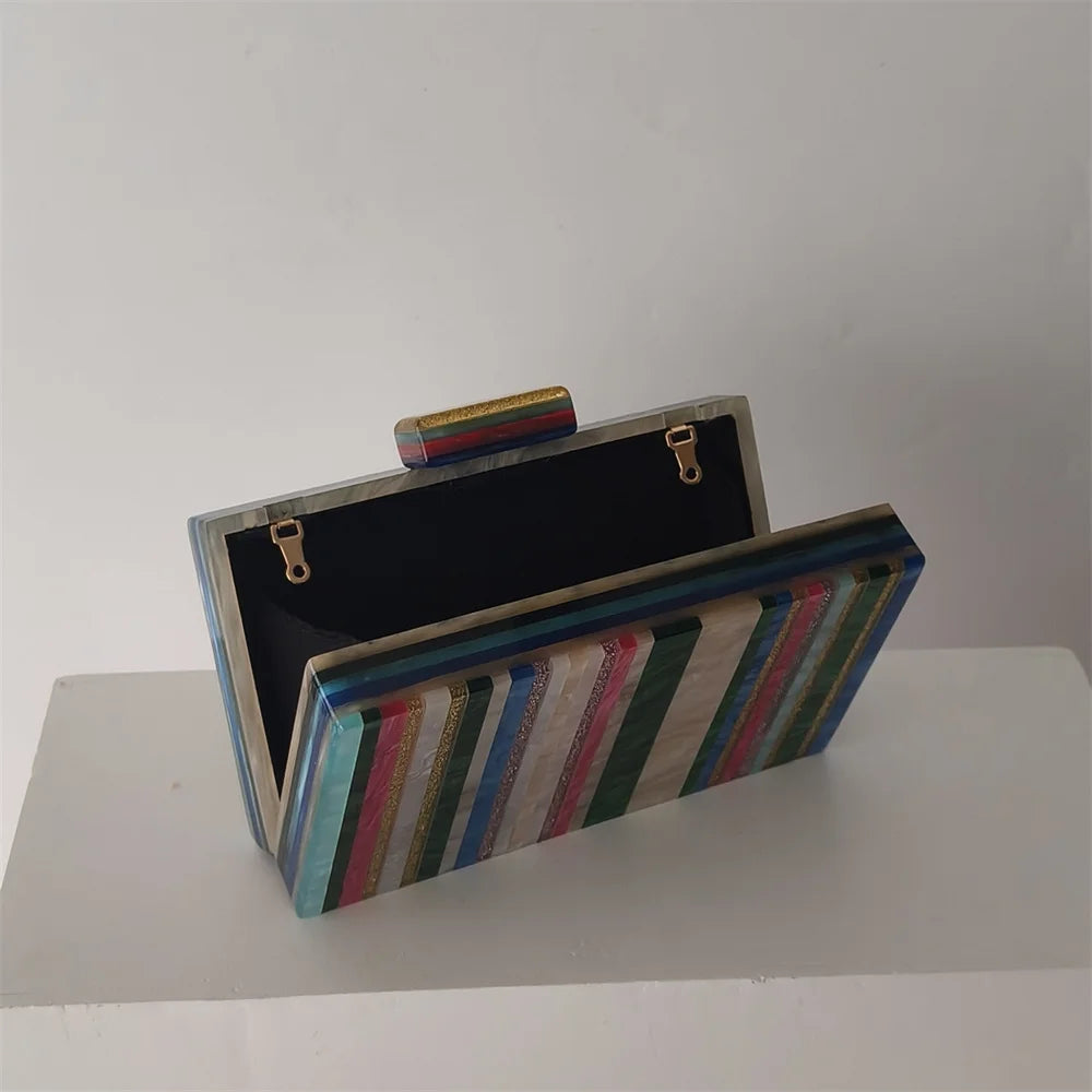 Ladies Handbags Trend Designer Colorful Casual Luxury Brand Shoulder Crossbody Acrylic Striped Pouch Tote Bags Purses For Women