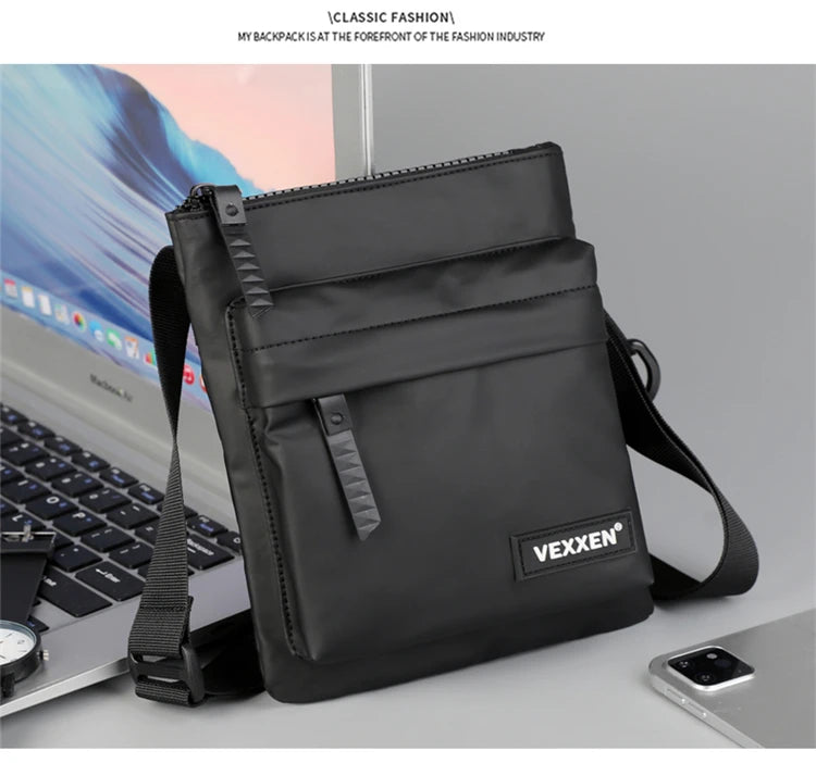 Messenger Sling Bags For Men Casual PU Leather Zipper Crossbody Pouch Simple Mini Crossbody Phone Bag Male Side Shoulder Bag