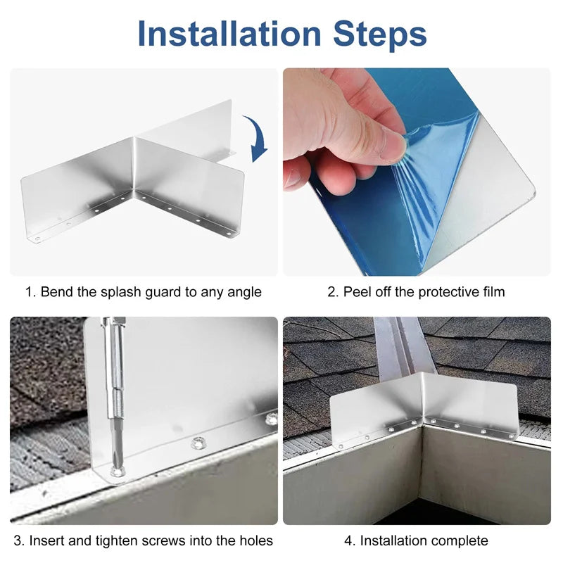 【N】4Pcs Rainwater Valley Gutter Splash Guard Rain Drip Gutter Guard,Rain Drip Gutter Guard For House Shingle Roofs Corner