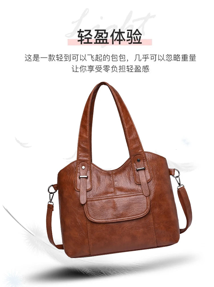 Luxury Soft Leather Handbags Designer Retro Crossbody Bags for Women 2023 New Large Capacity Ladies Shoulder Messenger Bag