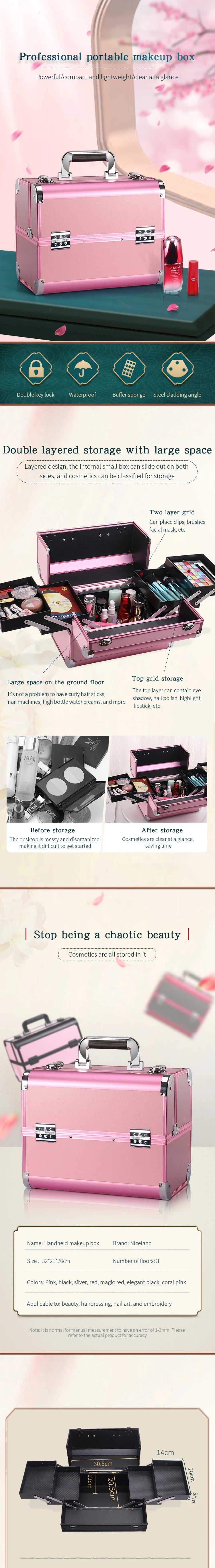 Cosmetics Box Portable Professional Cosmetic Bag Suitcases Large Capacity Women Travel Makeup Bags