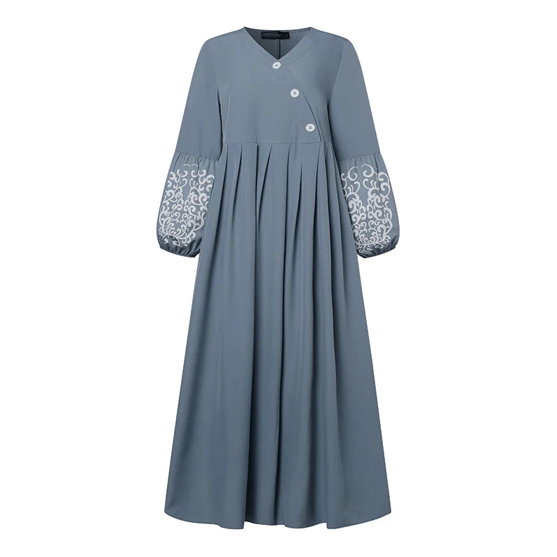 Muslim Hijab Dresses Abaya Eid Mubarek Robe Long Dress 2025 ZANZEA Women Elegant Long Sleeve Maxi Sundress Loose Vestidos Kaftan