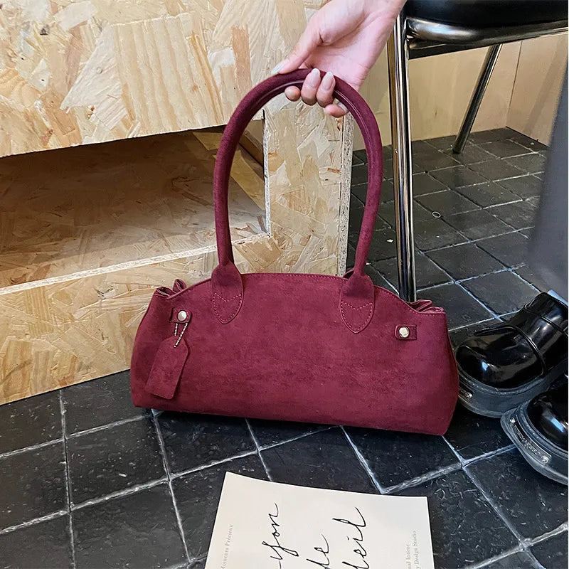 Luxury Women's Bag Lazy Matte Suede Tote Suede Boston Shoulder Bag Large Capacity Commuter Long-handle Handbag Underarm Shopper