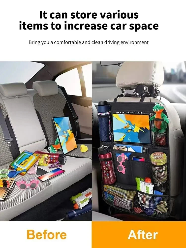 Car Seat Storage Organizer Multifunctional Oxford Fabric Car Back Multi Pocket Storage Bag with Touch Screen Tablet Holder
