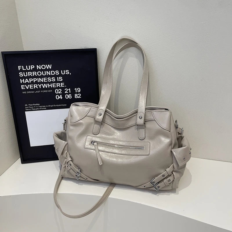 LEFTSIDE Big Solid Color PU Leather Shoulder Bags for Women Female 2025 Trend Luxury High Capacity Crossbody Handbags and Purses