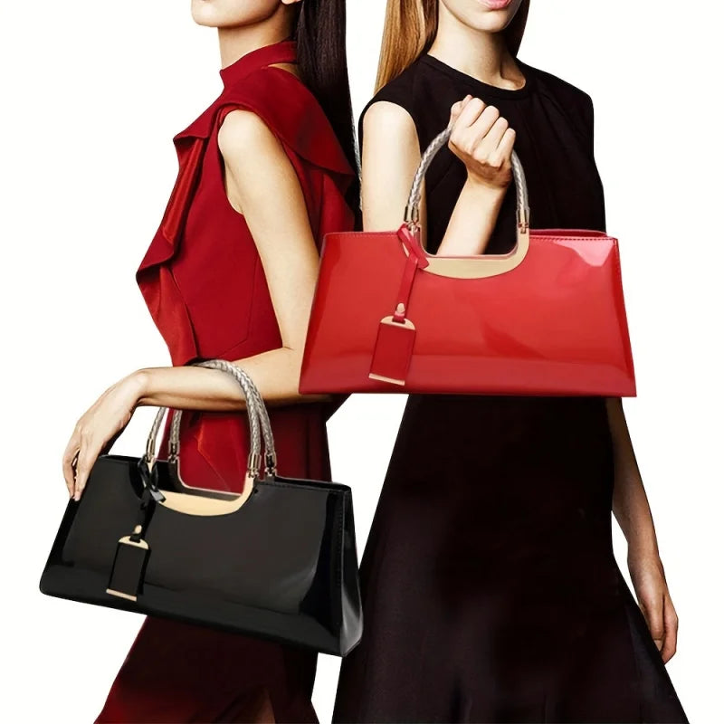 Elegant ladies' evening handbag - shoulder bag, patent leather glossy leather PU leather crossbody bag