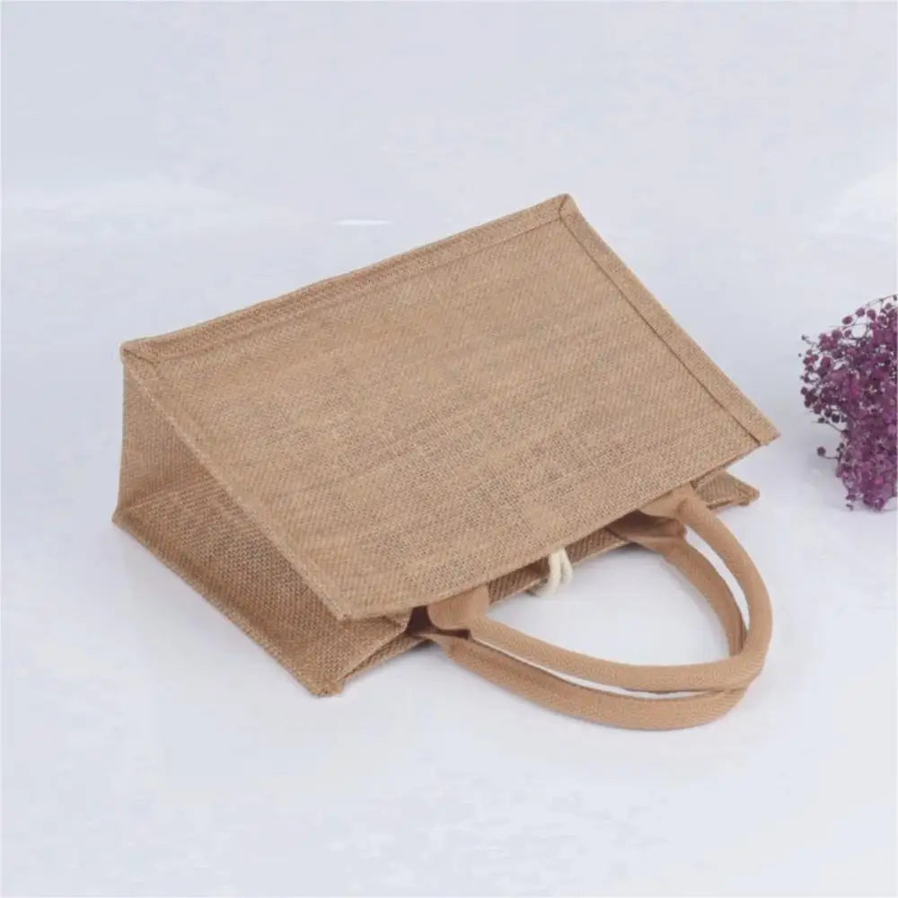 Burlap Jute Tote Bag Vintage Reusable Grocery Shopping Wedding Birthday Gift Bag Handmade Handbags Multifunctional Flax Tote