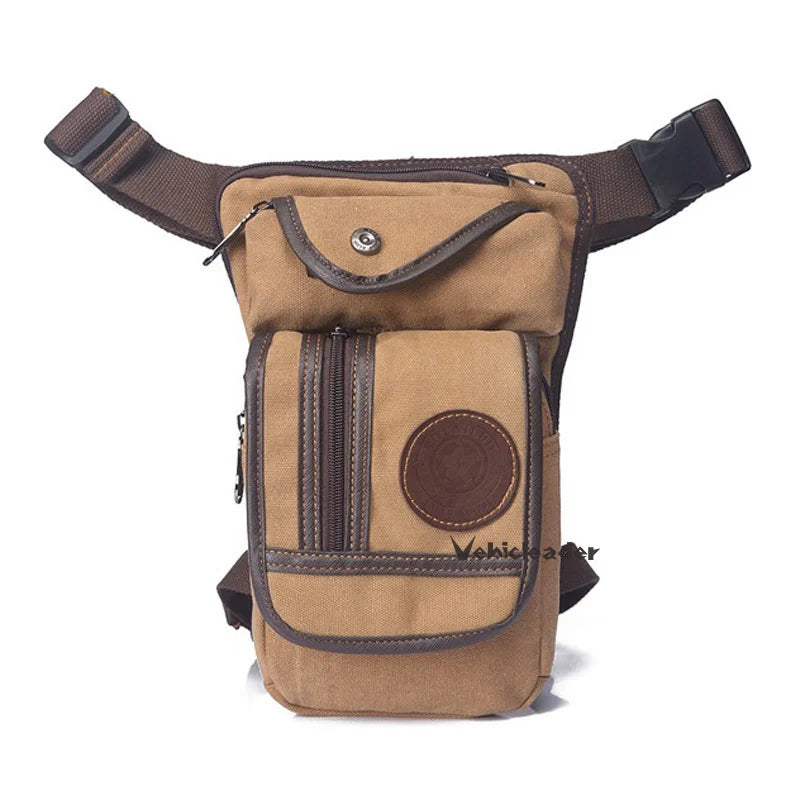 Men's Canvas Drop Leg Bag Motorcycle Multi-purpose Messenger Shoulder Bag High Quality Belt Hip Bum Waist Fanny Pack for Camping