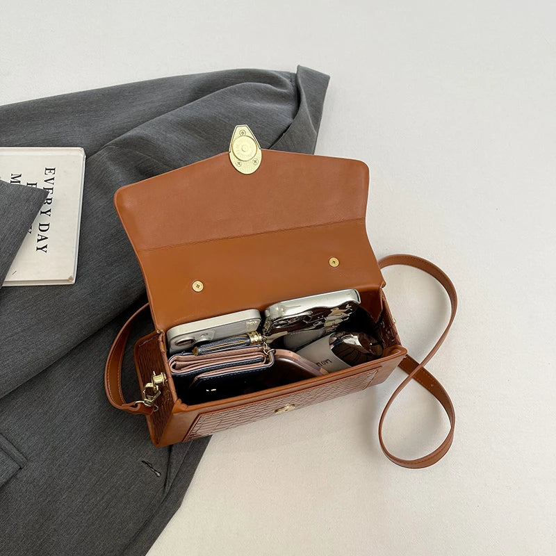 Luxury Black Handbag Classic Women Bag 2024 New Designer Shoulder Bag High Quality Solid Pu Leather Crossbody Small Square Bag